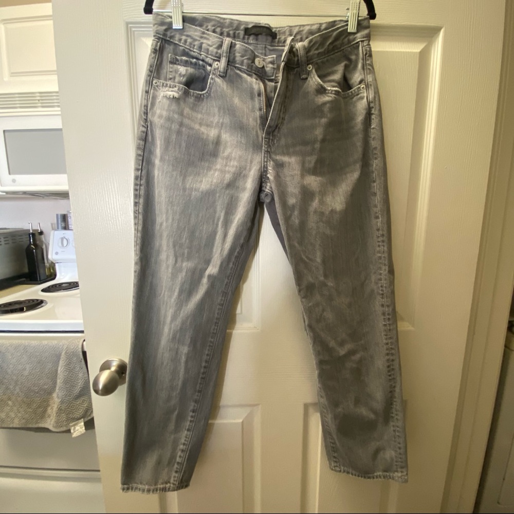 Mid rise gray straight leg jeans